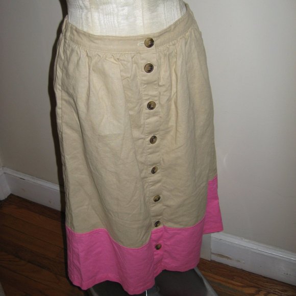 J.Crew beige pink linen cotton button front fully lined skirt - Picture 4 of 7